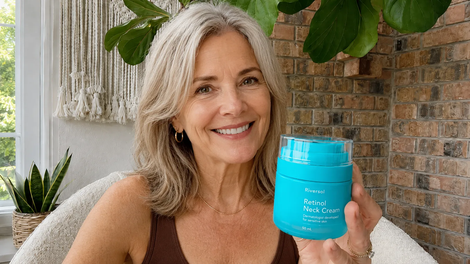 Woman holding Riversol Retinol Neck Cream